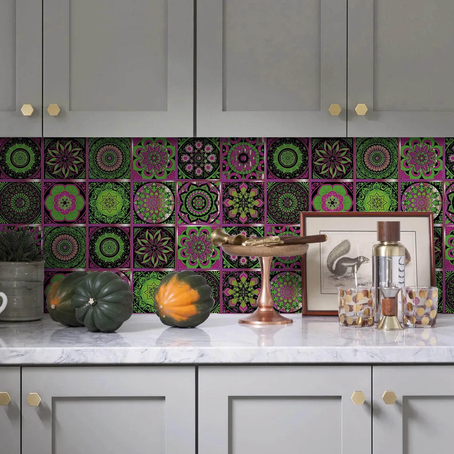 12/24 pack retro mandala pattern, children's room wall decoration sticker, kitchen bathroom self-adhesive