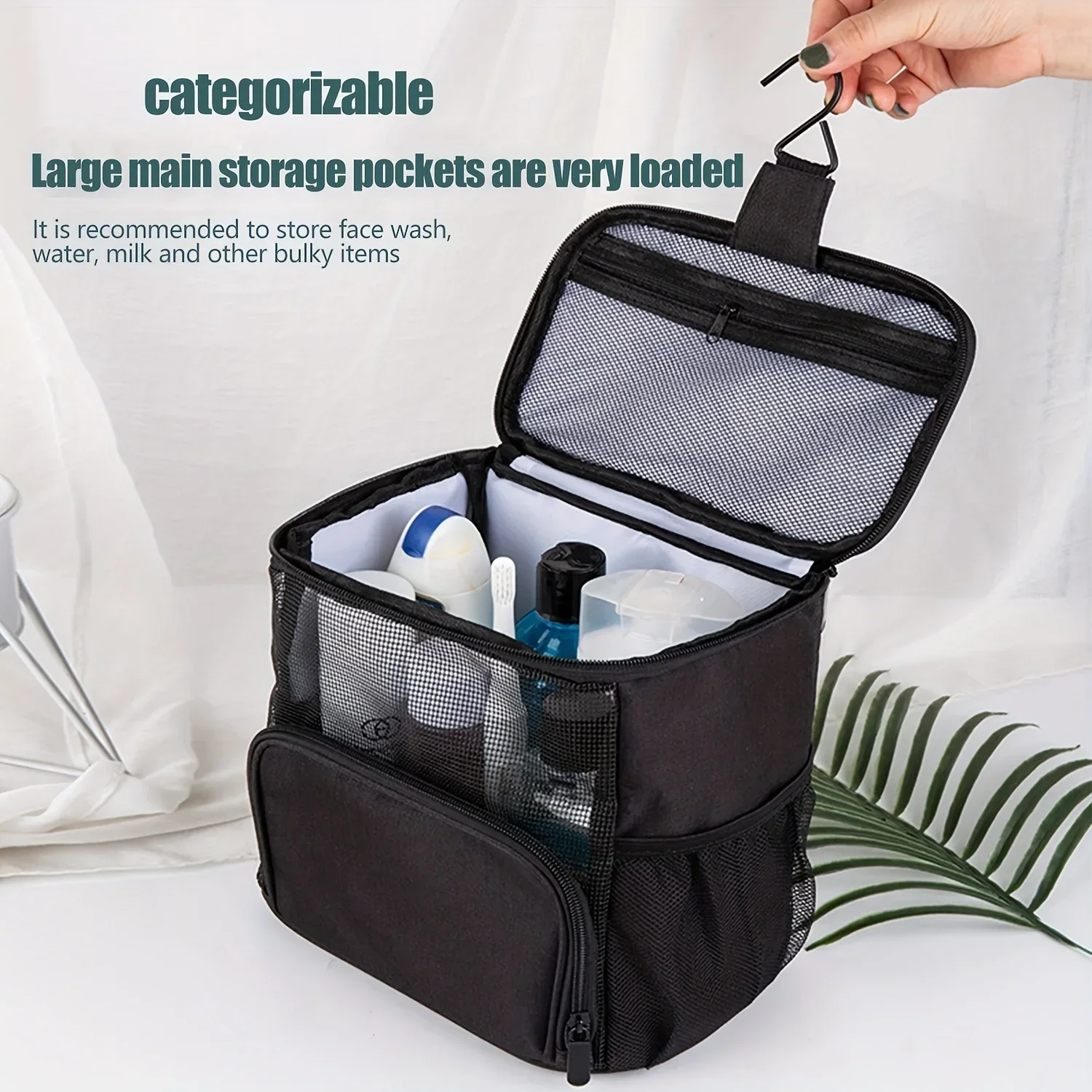 Borsa cosmetica impermeabile in rete da 1pc, organizer da viaggio per prodotti quotidiani per cosmetici portatili portatili di grande capacità