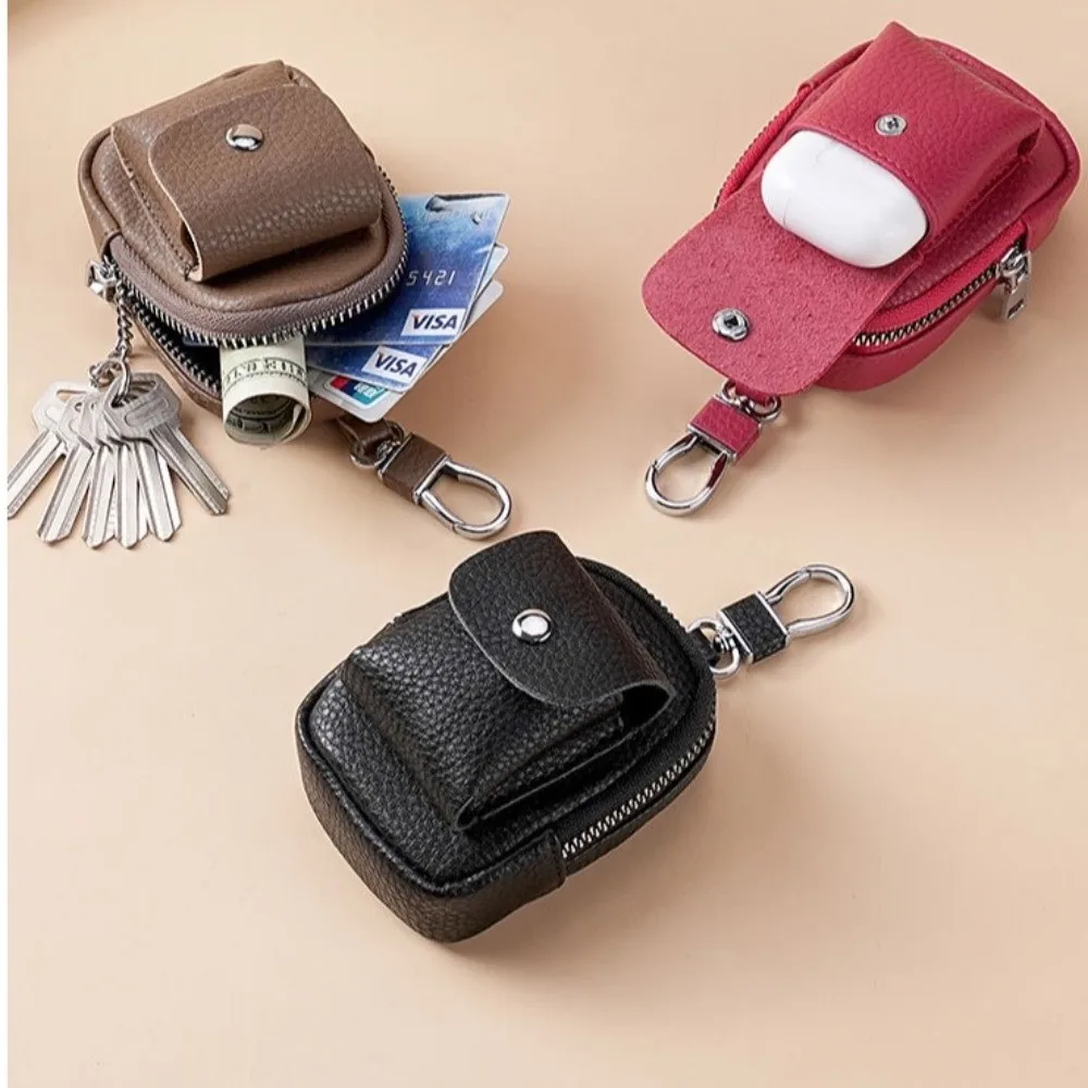 

Подвесная сумка для ключей из искусственной кожи на талии, верхний слой из воловьей кожи, мини-размер, сумка для хранения наушников, небольшой карман на молнии
