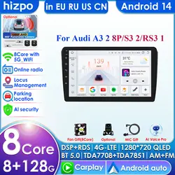 Hizpo Carplay 4G 360 Camera Android 14 Car Radio for Audi A3 8P 2003 - 2011 S3 RS3 Sportback Multimedia Video GPS 2din Autoradio