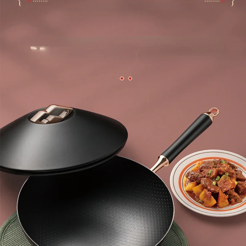 Frying Pan Traditional Iron Pot Old-Fashioned Refined Iron Wok Household Uncoated Gas Stove Applicable