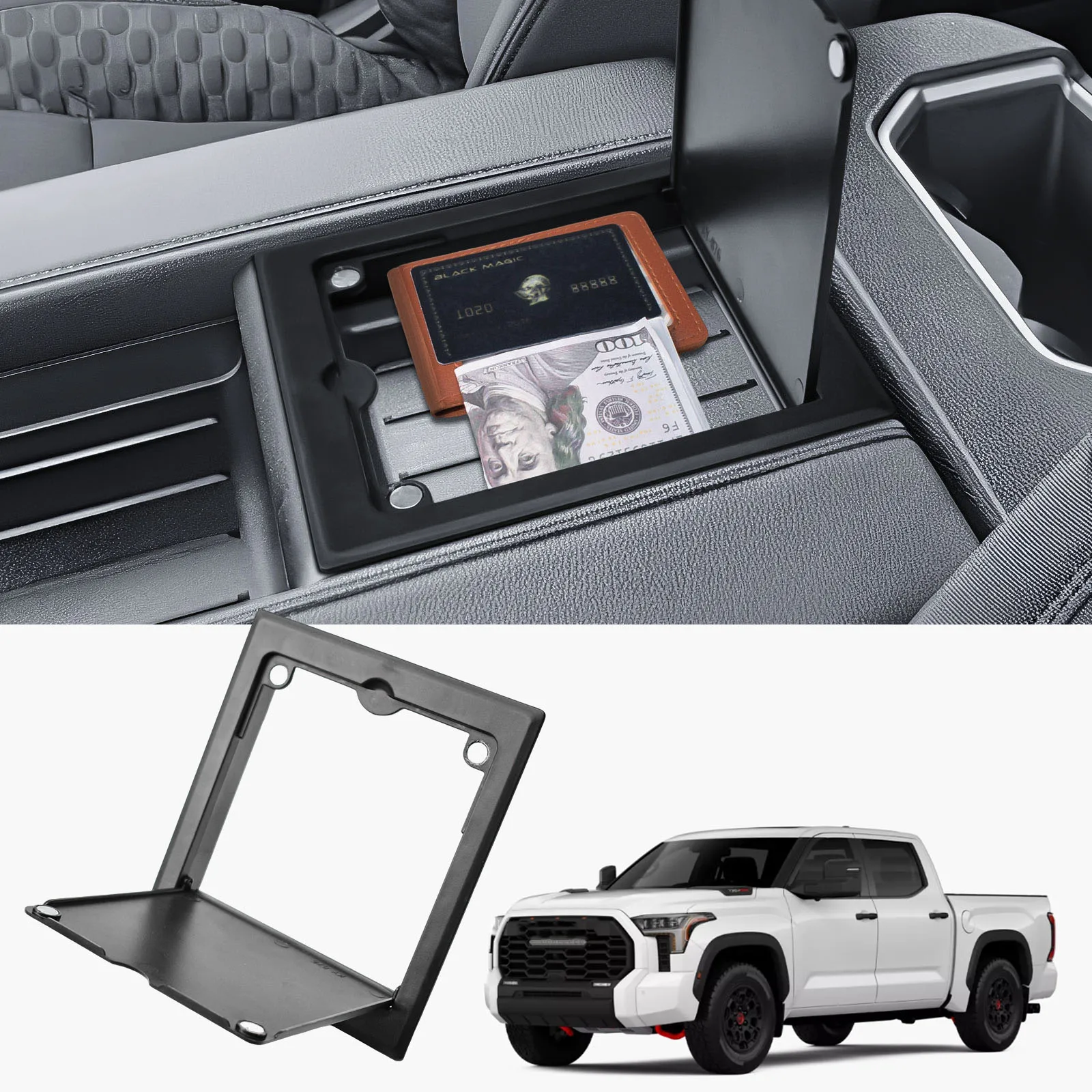 

Center Console Organizer Hidden Storage Box For Toyota Tundra 2022-2024 2025 Armrest Handrail Privacy Storage Cover Magnetic Box