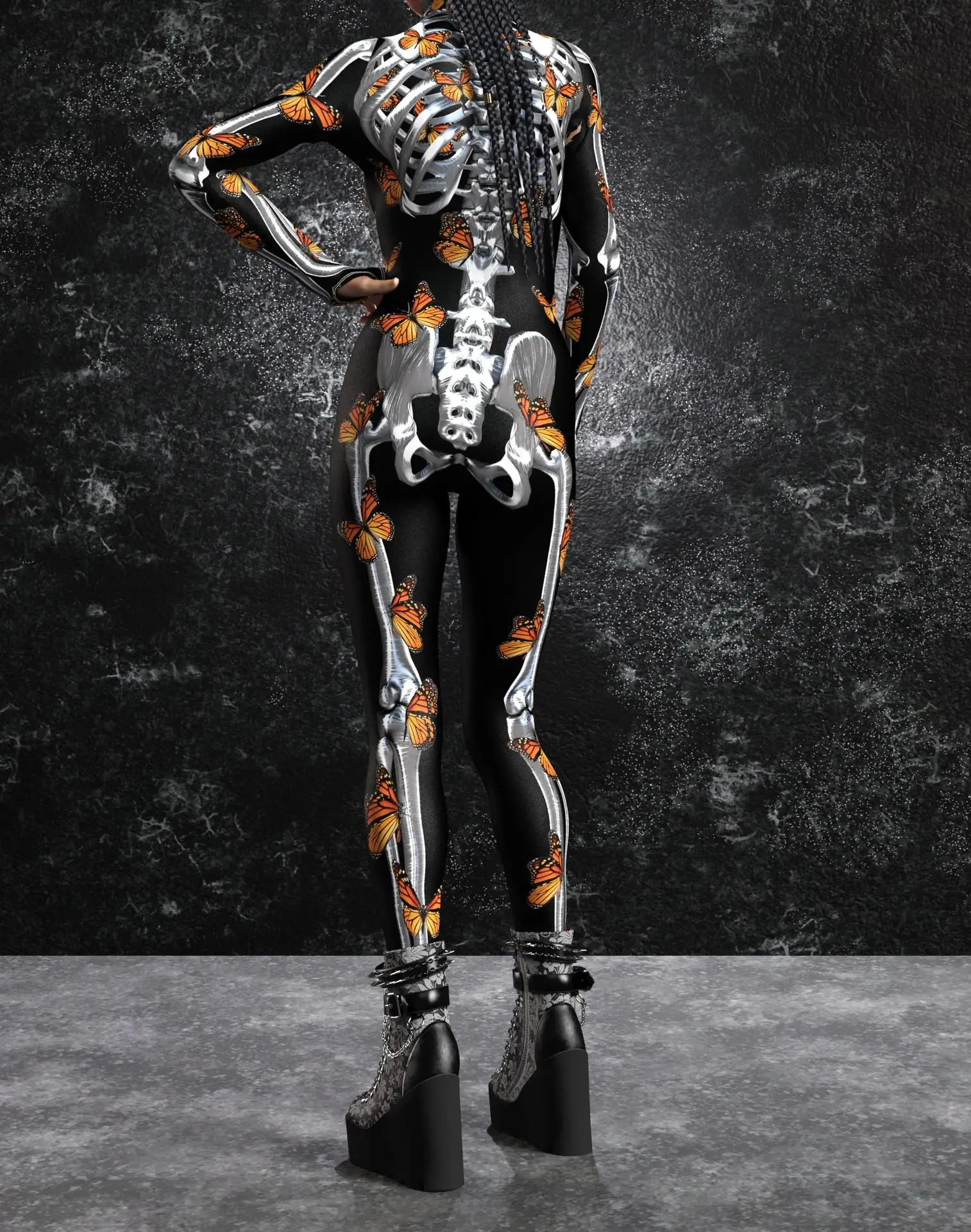 Halloween-Horror-Party Damen Sexy Mehrfarbiger Totenkopf-Print Jumpsuit Kleidung für Feiertagspartys, Maskenbälle und Bühnenauftritte – Detail 25