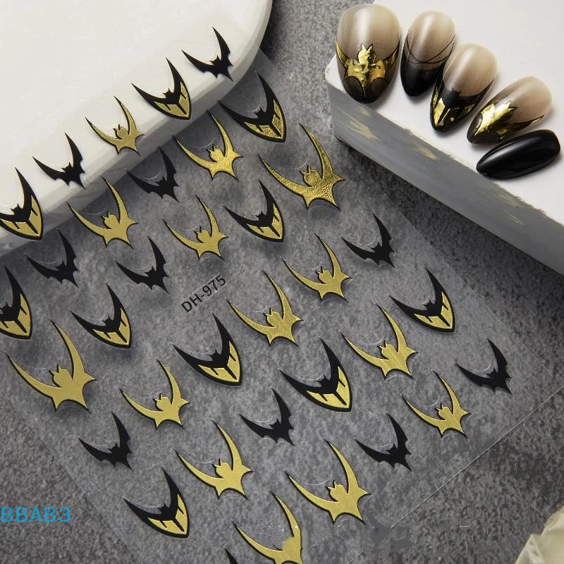 【B】Láser estampado en caliente Halloween murciélago oscuro Cruz adhesivo pegatinas para decoración de uñas calcomanías manicura brillante rojo plata negro encantos