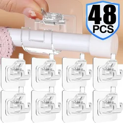 1/48pcs Adjustable Curtain Rod Clip Self Adhesive Clamp Hook Curtain Holder Wall Bracket Holder Nail-Free Wall Hanging Clip