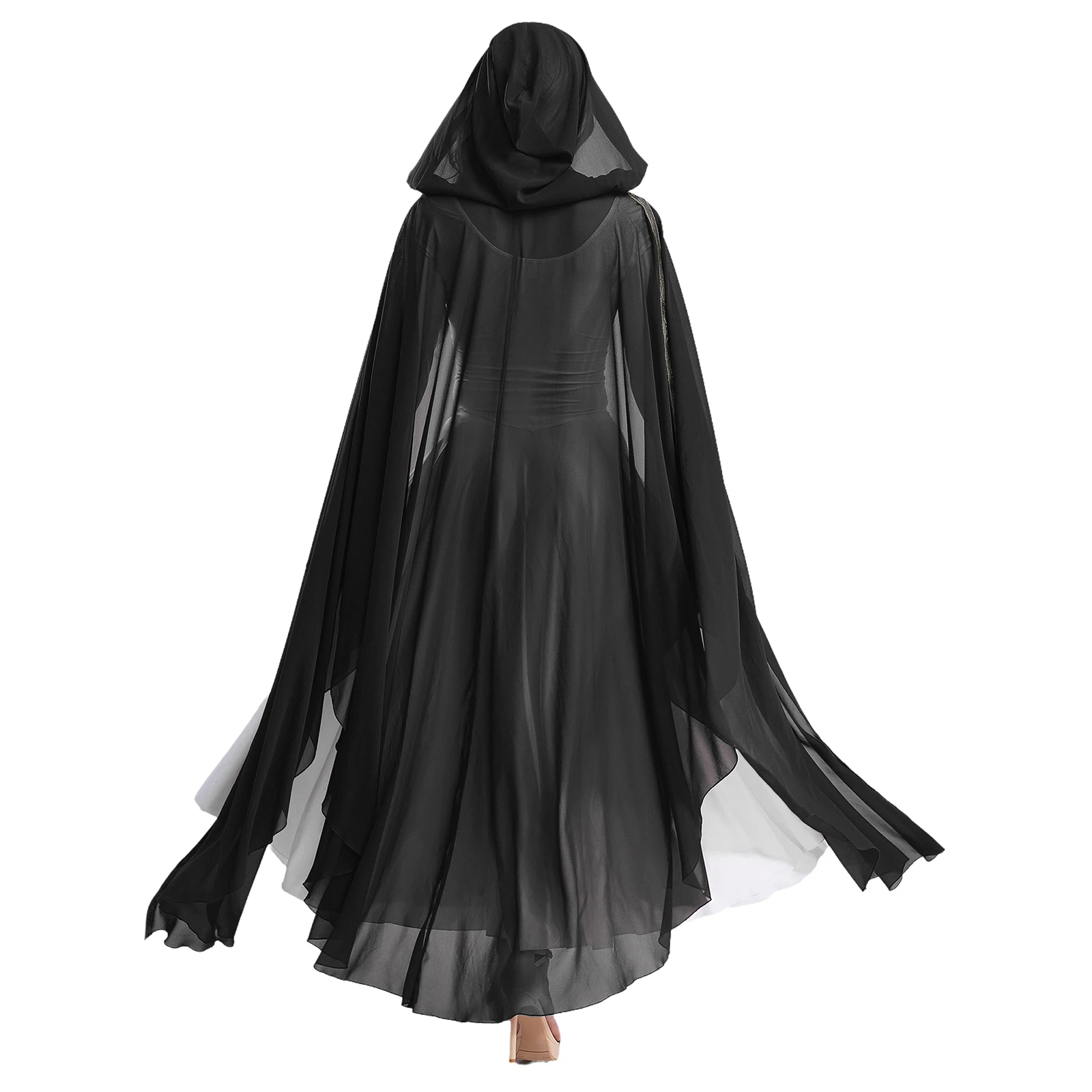 Women Muslim Abayas Hooded Long Robe Embroidered Trim Open Front Cloak Islamic Dubai Kaftan Robe for Halloween Party Role Play