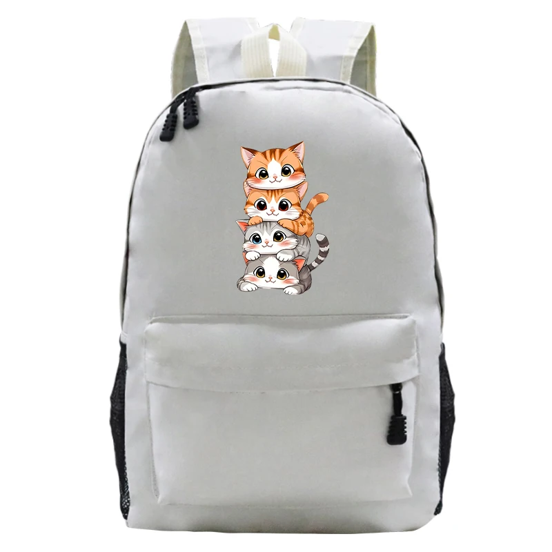 Funny Stacked Cats Fashion School Bag Kawaii Cartoon Cat Graphic School Bags for Teenage Girls Cats Lover Backpacks for Children