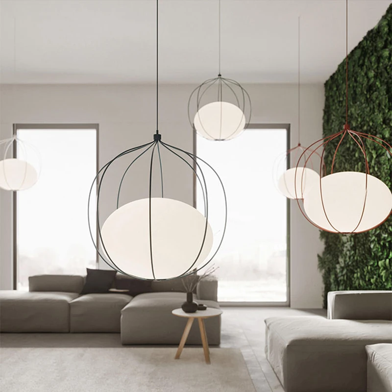 Imagem -02 - Hoop Luz Pingente Nordic Birdcage Designer Lâmpada de Ferro para Sala de Jantar Casa Luminárias E27 Barra do Hotel Bola Vidro Pingente Luz