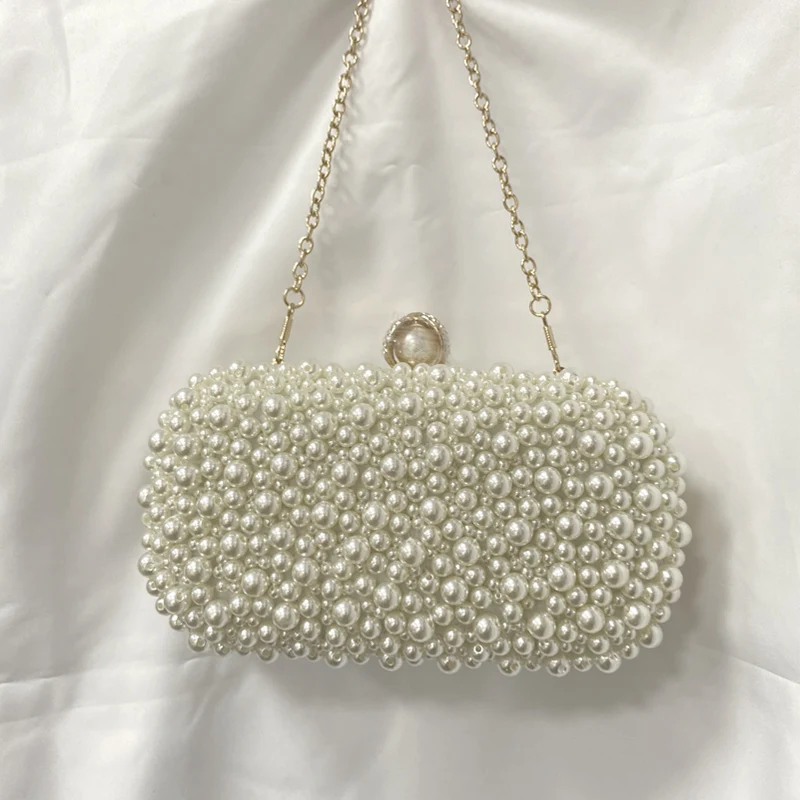 Women Pearl Clutches Bag Noble Crystal Beaded Evening Bag Wedding Clutch with Chain Handbags Luxury Designer Bag Party Purse