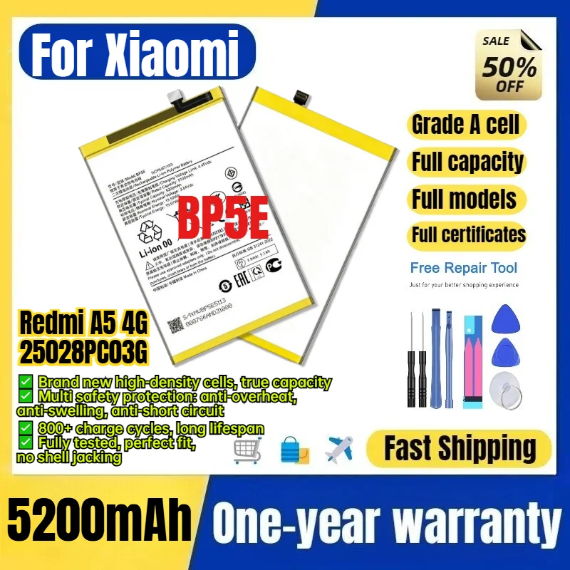 BP5E for Xiaomi Redmi A5 4G/25028PC03G Phone Battery 0 Cycle  High Capacity Battery Replacement Bateria Grade A Cell with Tools