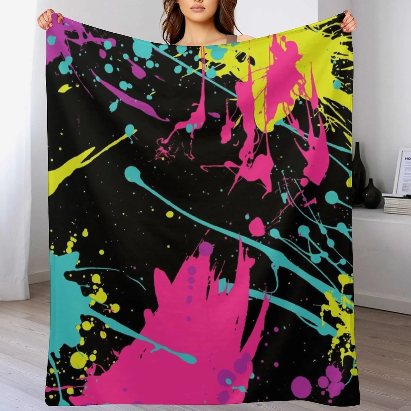 

Splatter Paint Black Throw Blanket Soft Breathable Blanket for Night Sleeping