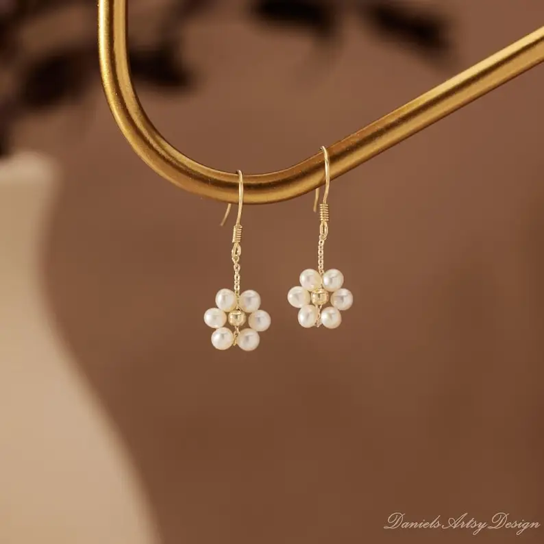 

Hengsheng 4-5mm Near Round Freshwater Pearl Earrings for Women AAA Quality Handmade Dangle Earrings Jewelry Gift