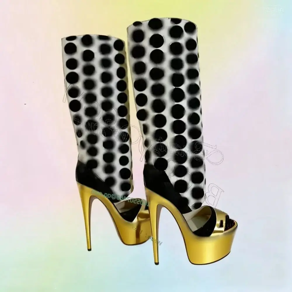 

Round Pattern MIxed Color Boots Platform Peep Toe Cut Side Shoes Square Heel Shoes for Women Shoes 2025 Zapatos Para Mujere