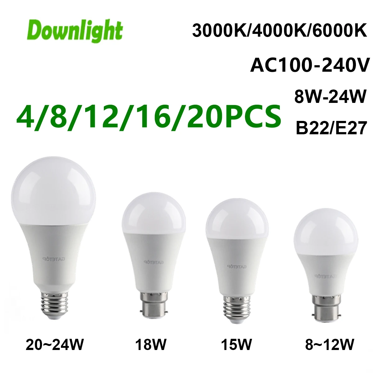 

4-20PCS AC110V/AC220V Led energy conservation Bulb Lamps E27 B22 Light Real Power 8W-24W No strobe warm white light