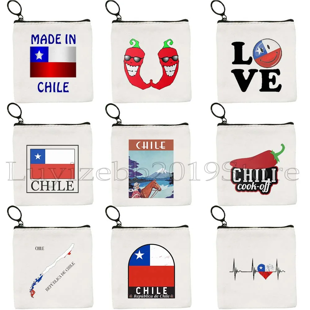 Gothic Chile Flag Map Coat of Arms Chilene Cute Gifts Santiago Chili Chilean Canvas Coin Purse Key Case Bag Wallet Zipper Pouch