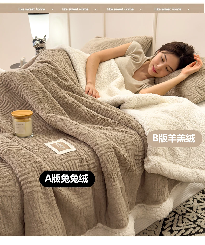 Double Layer Sherpa Fleece Blanket Autumn Winter Thick Warm Plush Blankets for Bed Cozy Fluffy Soft Faux Rabbit Fur Sofa Blanket