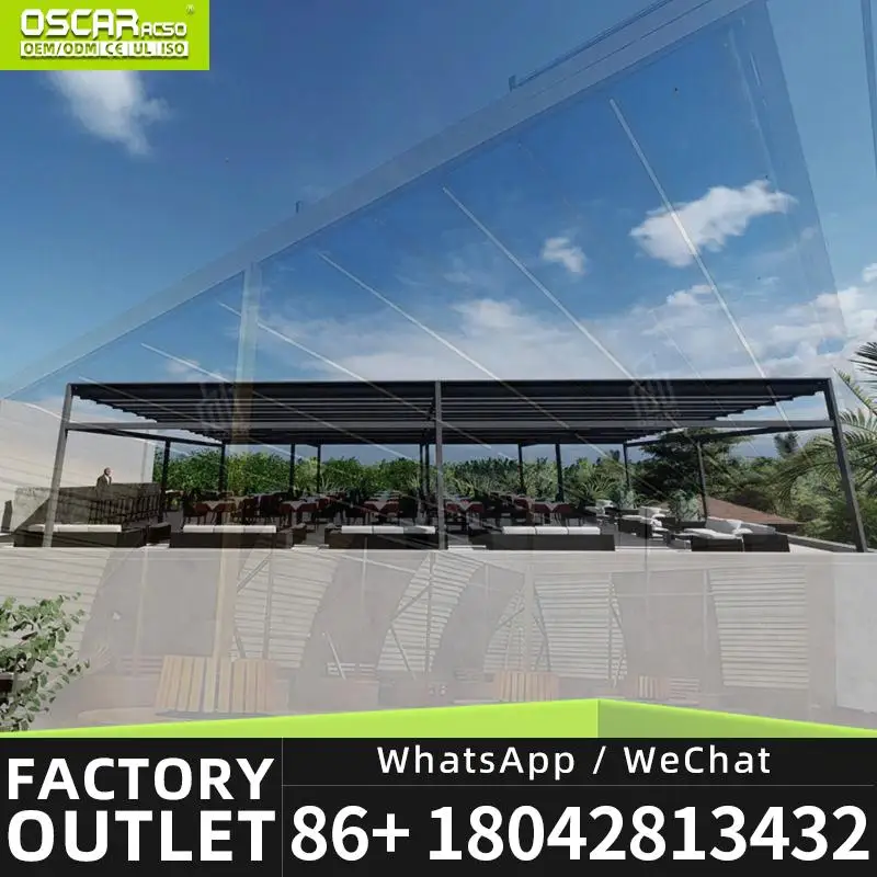 Toldo Retráctil Impermeable para Patio Exterior con Techo de PVC para Uso Comercial en Hoteles y Lugares al Aire Libre, Pérgola Retráctil