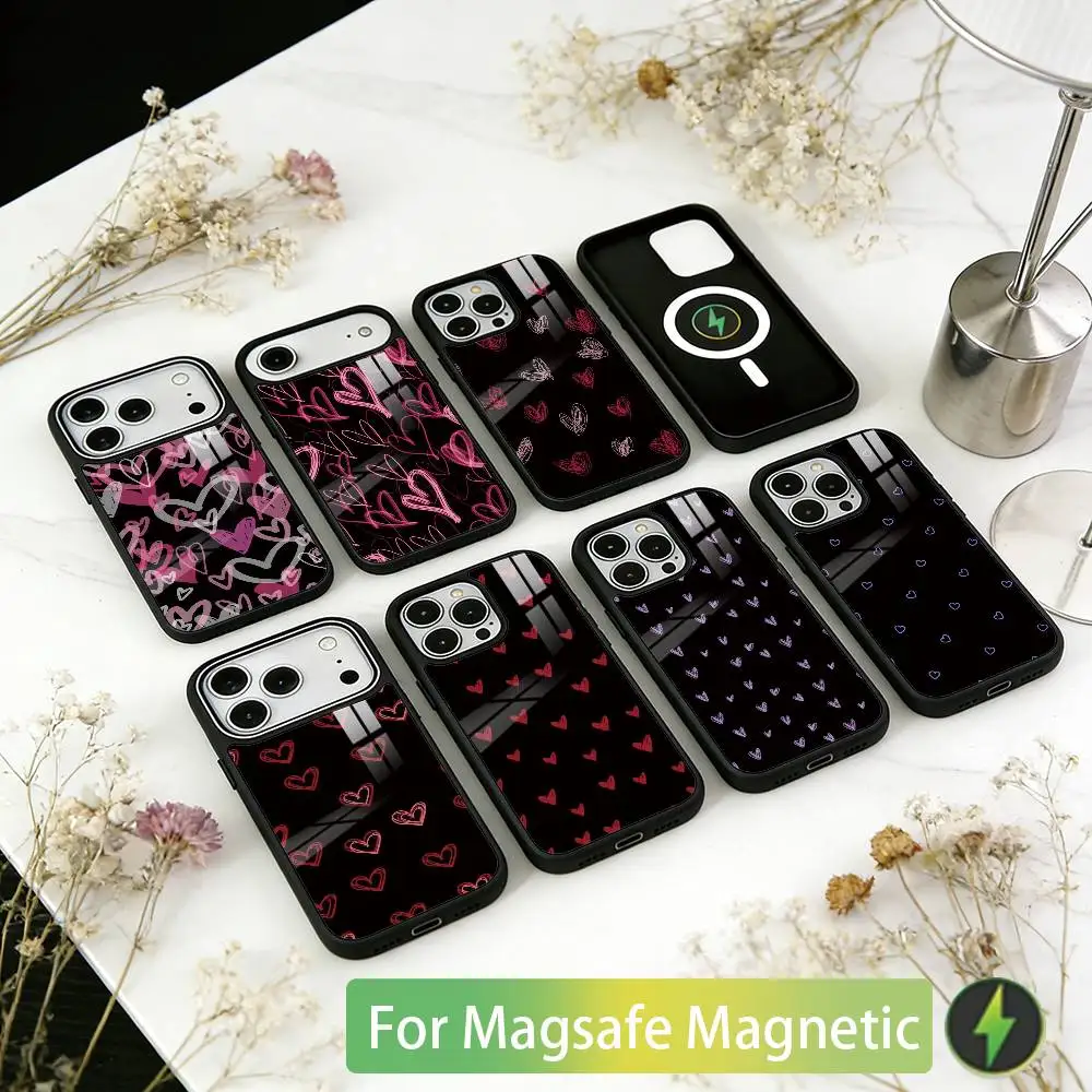 

Cute Pink Love Heart Phone Case For iPhone17,16,15,14,13,12,11 Plus,Pro Magnetic For Magsafe Wireless Charging