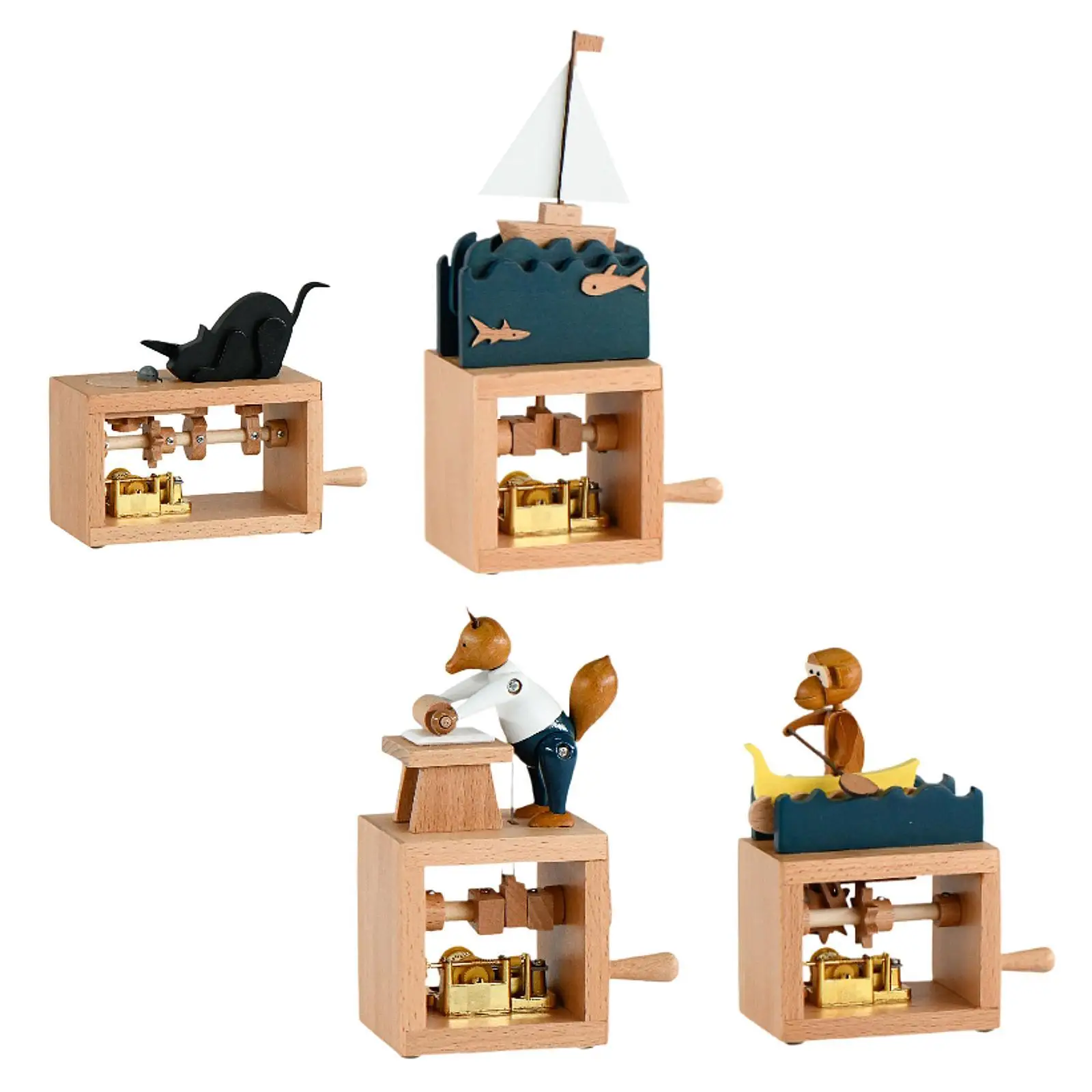 Hand Crank Music Box Unique Figurines Novelty Decor Ornaments Wooden Musical Box for Colleague Classmate Lover Family Gifts