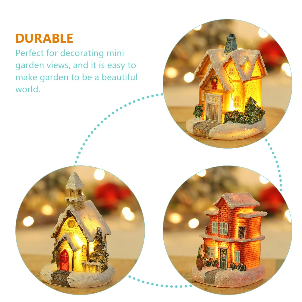 

6 Pcs Glowing Snow House Christmas Village Houses Miniature Resin Decorations for Home Party Gifts Festive Season