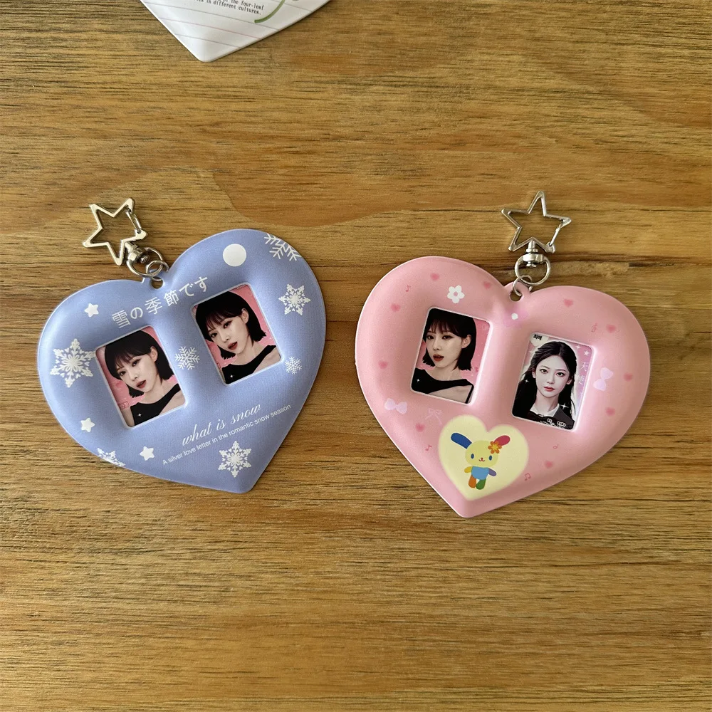 Kpop بطاقة زوجين صور واقية عرض الأكمام Ins فتاة القلب الحب 1 بوصة حامل بطاقة الطلاب حقيبة قلادة هدية
