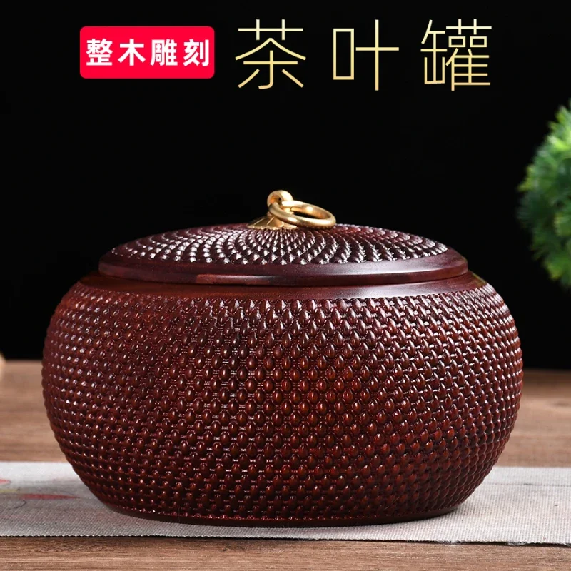 

authentic lobular red sandalwood can wood carving box Chinese retro home solid wood storage can set wooden t