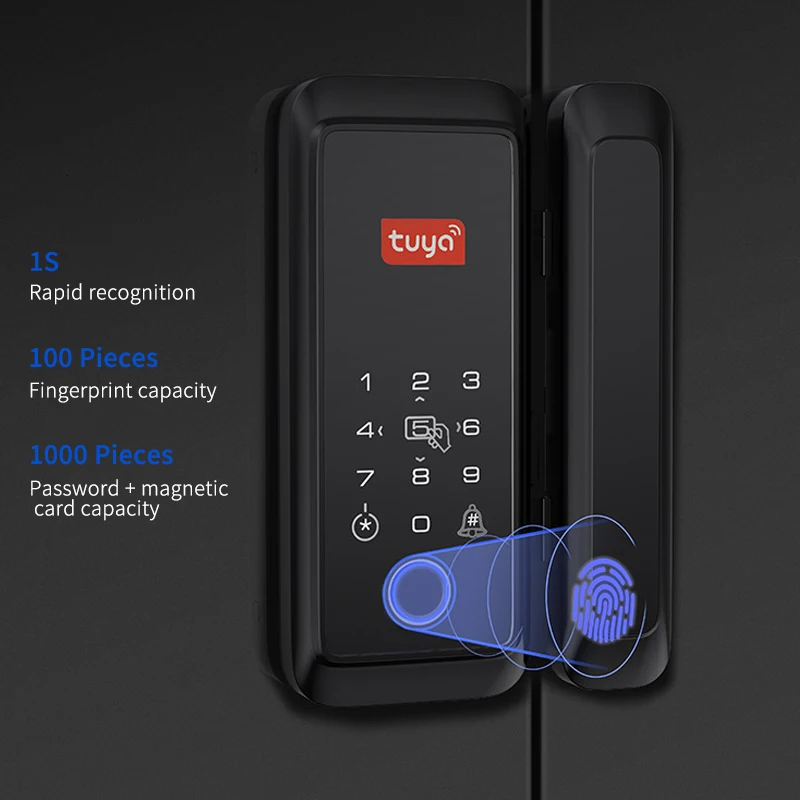 Bluetooth Tuya APP Control  Sliding Glass Digital Smart Lock  Fingerprint Lock Electronic  Single Double Door Lock 13.56Mhz RFID