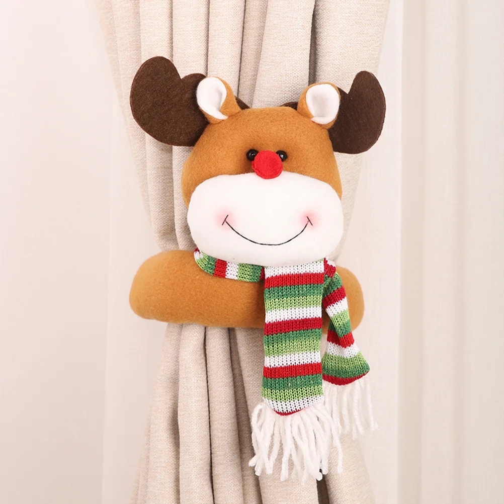 

2Pcs Christmas Curtain Buckles Snowman Elk Holdbacks Window Curtain Tieback Strap Decorative Family Holiday Drapery Holders
