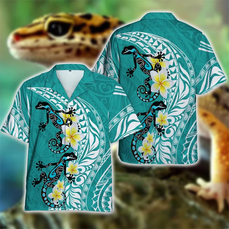 

Cute Gecko Hawaiian Beach Shirt Funny Animal Lizard Lapel Blouse Cabrite Shirts For Men Clothes Hip Hop Male Streetwear Blouses