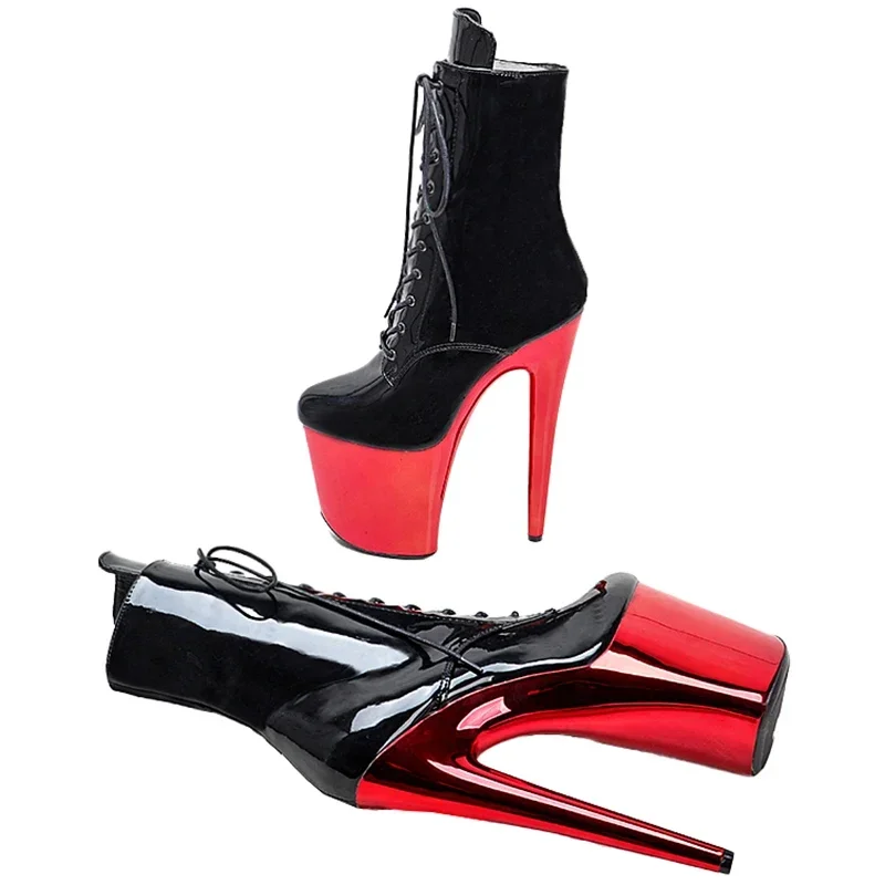 Leecabe 20CM/8inch  Black patent upper with Red electroplate high heel platform stripper heel Pole Dance boots