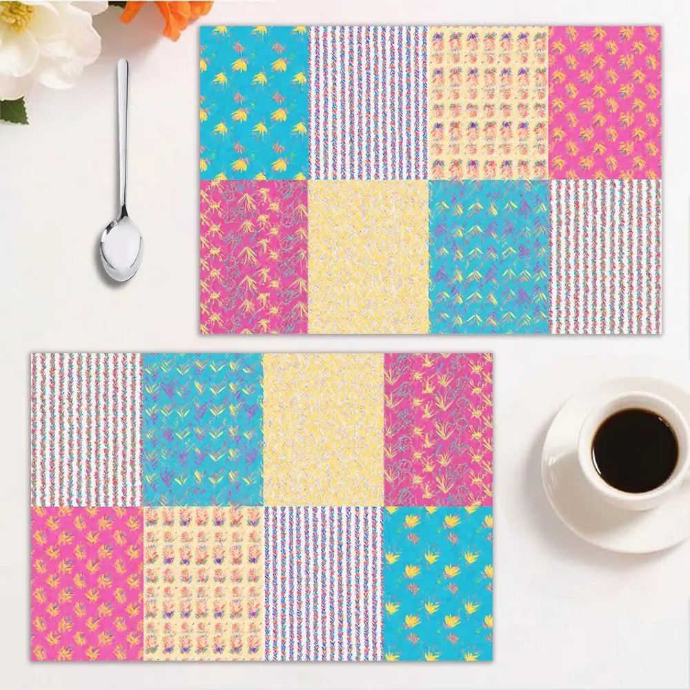 

4pcs Colorful Patchwork Placemats Fabric 12×18 Inches Stylish Dining Table Mats Family Gatherings Parties Everyday Use Heat Resi