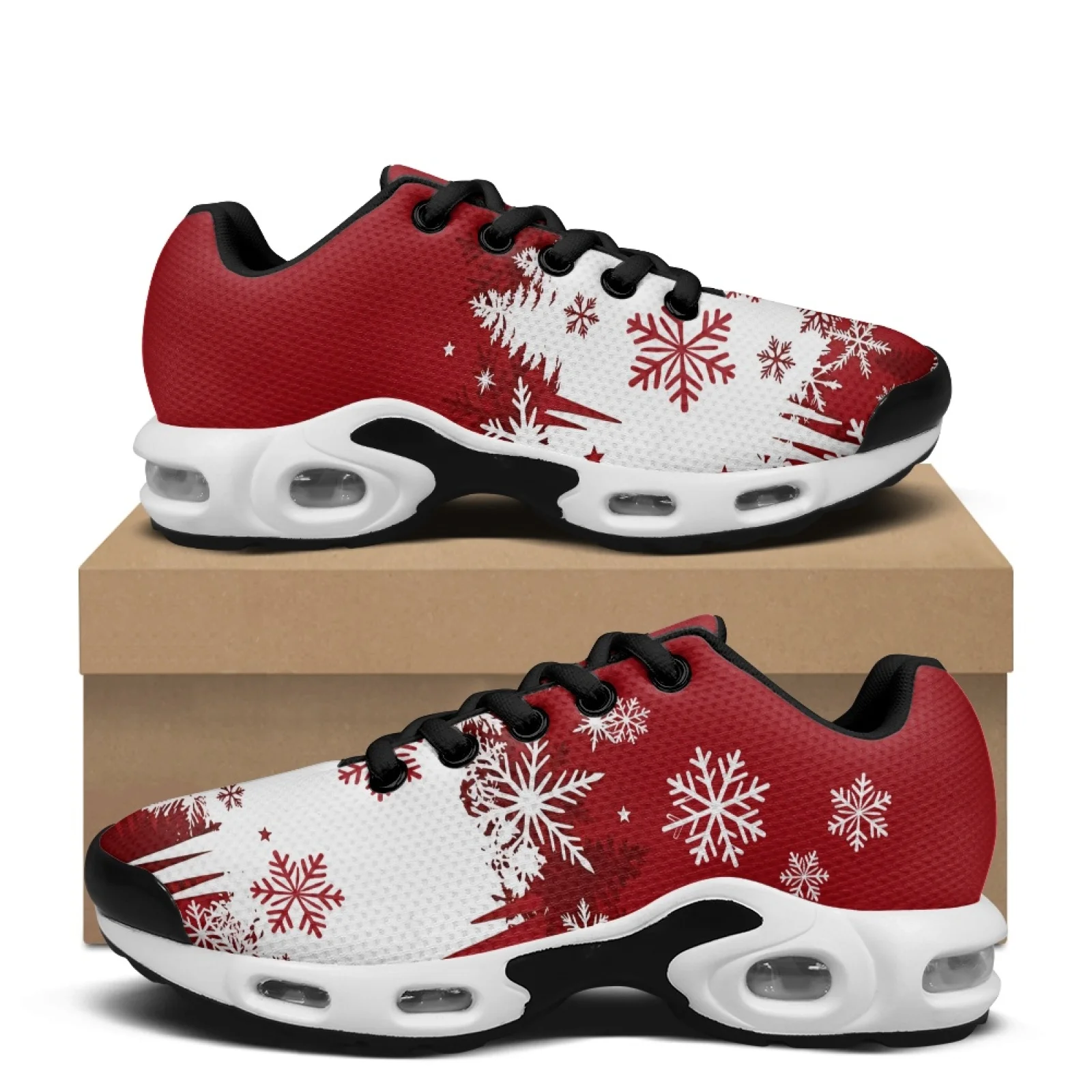 PENSTROLL Red Snowflake Pattern Comfortable Mesh Sneakers for Men Fabric Cross Trainers Shoes Athletic Walking Shoes
