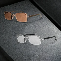 2 Pairs of Frameless Anti Blue Light Reading Glasses, Lightweight and Fatigue Resistant for Middle-Aged and Elderly People