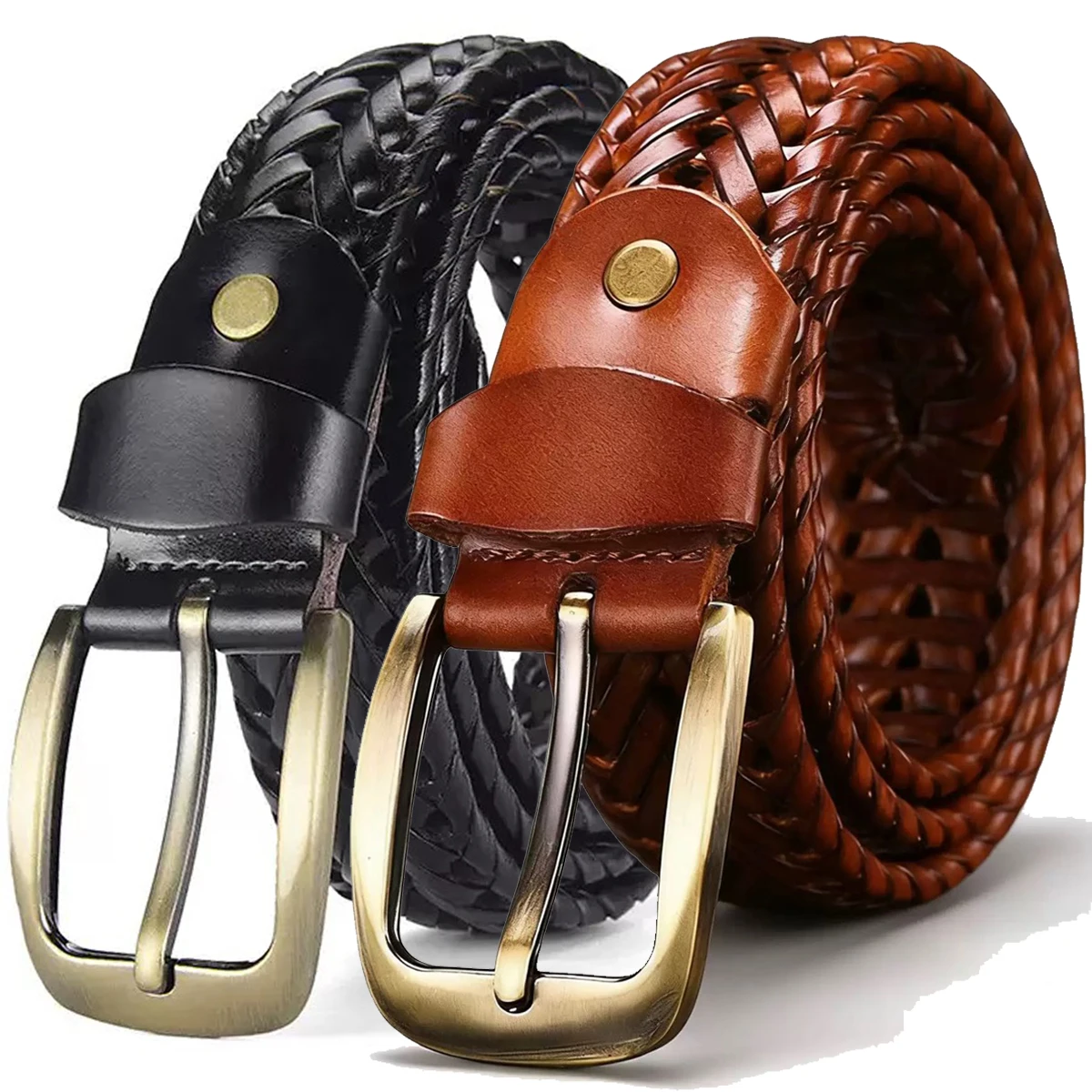 

Men's Casual Braided Woven Belt Fashion Pin Buckle Waistband Durable Daily Wear Belt 3.3cm Width 110-125cm Black Brown Coffee