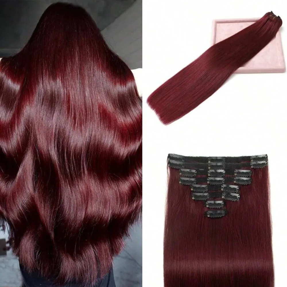 99J بورجوندي مستقيم كليب في شعر مستعار بشري 100% البرازيلي ريمي مشبك شعر الإنسان في 100 جرام 8 قطعة/المجموعة كامل الرأس للنساء