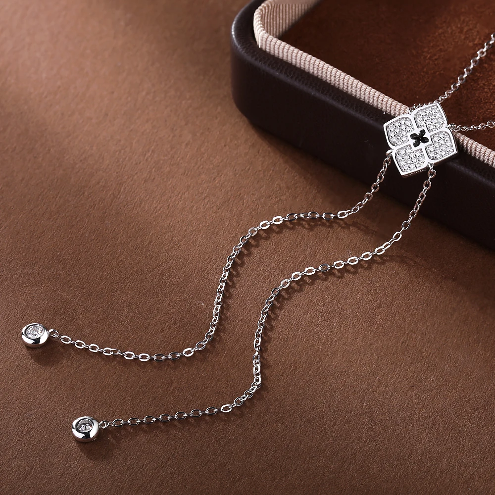 Four-leaf Clover Moissanite Lariat Pendant Necklace for Women 925 Sterling Silver Y-Shape Long Tassel Drop Necklaces Bracelet - view 4