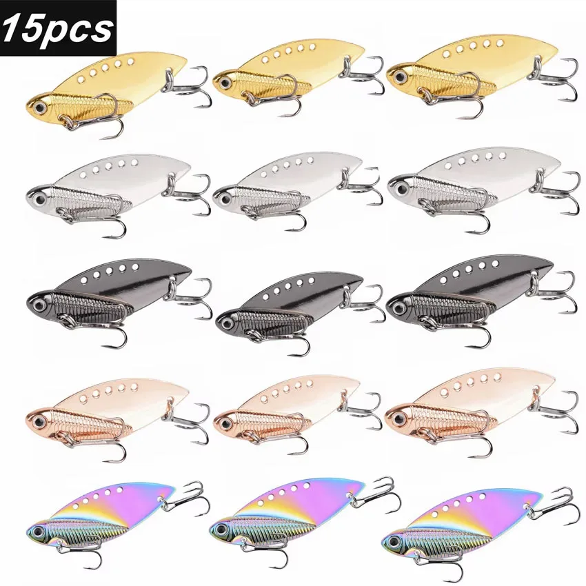 Señuelos de pesca VIB de Metal, 4/15 Uds., 7g/10g/15g/20g, cuchara giratoria, Crankbait, plata/oro/cobre, vibraciones vívidas, aparejos de señuelo duro para lubina