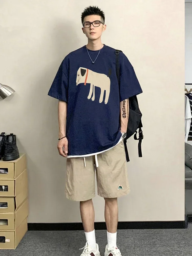 Male T Shirt Short Sets Cotton Print Workout Graphic New in Matching Essential Men's Shorts Set Quarter Sleeve Two-piece Elastic