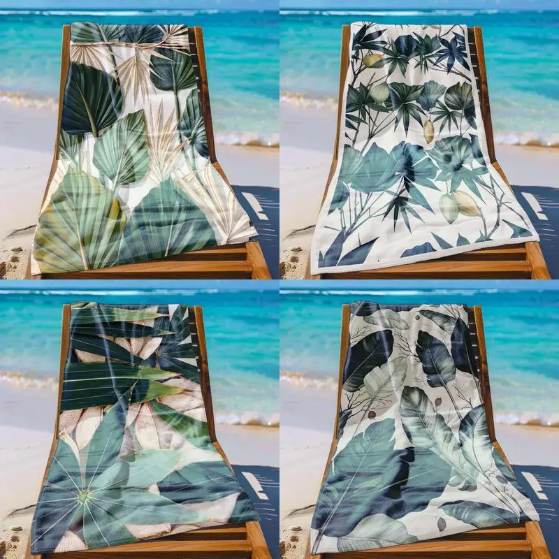 

Пляжное полотенце с узором в виде тропических листьев, защищающее от солнца и ветра, подходит для бассейна, кемпинга, путешествий, как одеяло.
