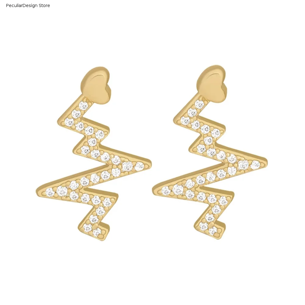 Women Classic Korean Fashion Zircon Heart Stud Earrings Women's Jewelry Heartbeat Earrings