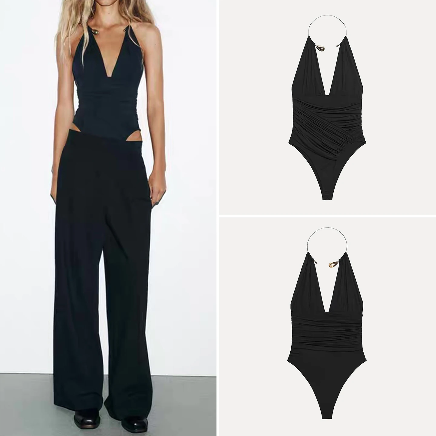 

Ele висячий нео-комбинезон, осеннее новое поступление, женские модные широкие брюки с высокой талией, длина, бренд Z