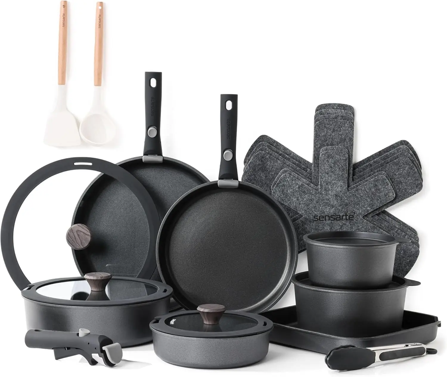 

24 Piece Pots and Pans Set, Nonstick Detachable Handle Cookware, Induction Kitchen Cookware Set with Removable Handle, Healthy N