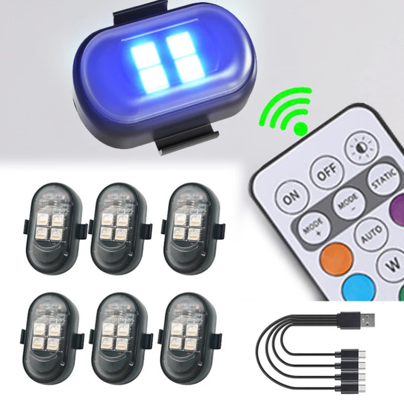 

2/4/6pcs Wireless Light Aircraft Airplane Helicopter Warning Lights 8 Colors Rechargeable Led Lights Car Motorcycle LED Lights