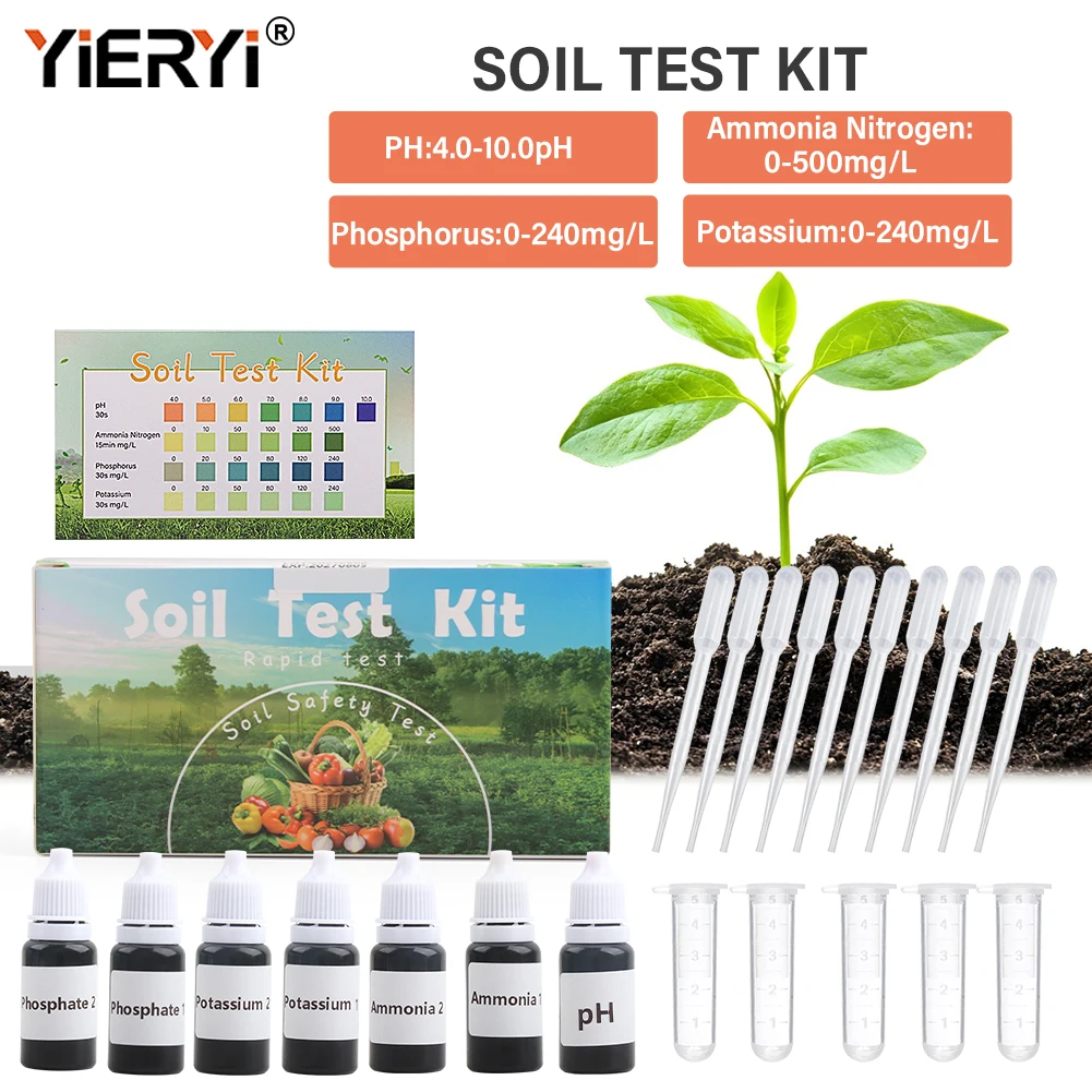 Upgraded 4 in 1 Soil Test Kit Liquid PH NPK Soil Meter Nitrogen Phosphorus Potassium Soil Test Detector For Garden Farm 7 Bottle