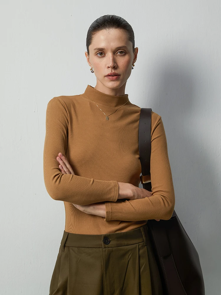 

Autumn Winter Women's Camere f High Collar Fce Lined Long Sve Base irt Skin Friendly Inner Wear Outer Wear