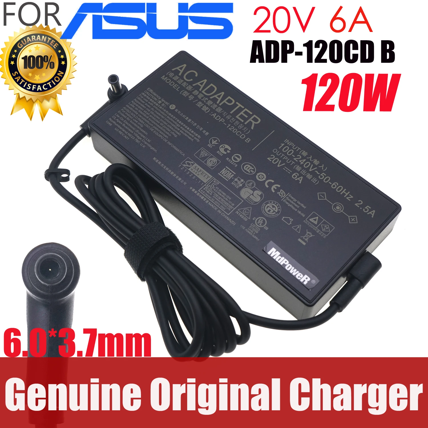 

20V 6A 120W 6.0x3.7mm ADP-120CD B A18-150P1A AC Adapter Laptop Charger For Asus FX705GM FX705DT FX705GE FX705GD FX705DY FX505GD