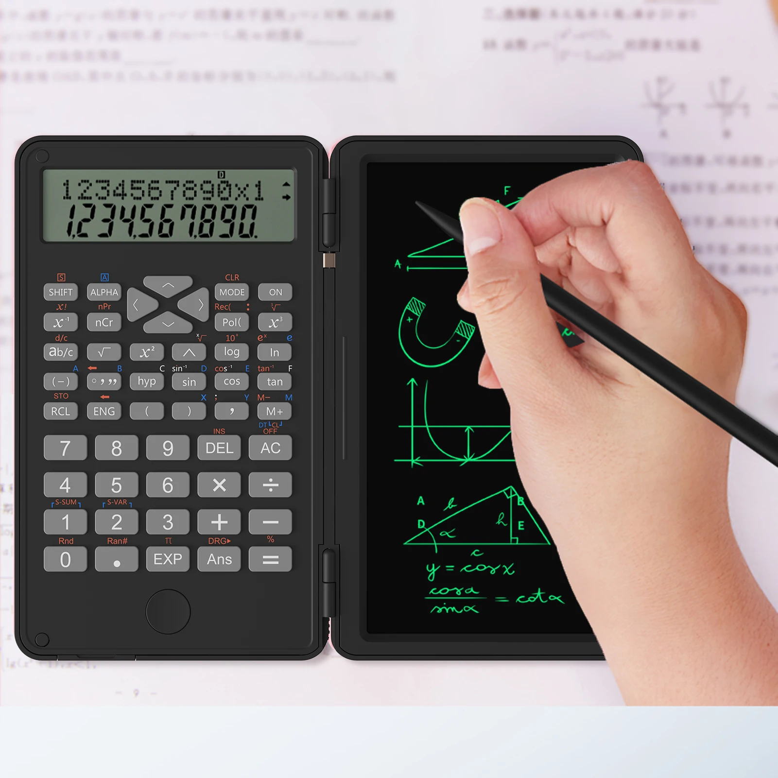【Sale】Scientific Calculator w/ Erasable Writing Board 240 Functions 2 Line LCD Display Foldable Financial Math Calculator School