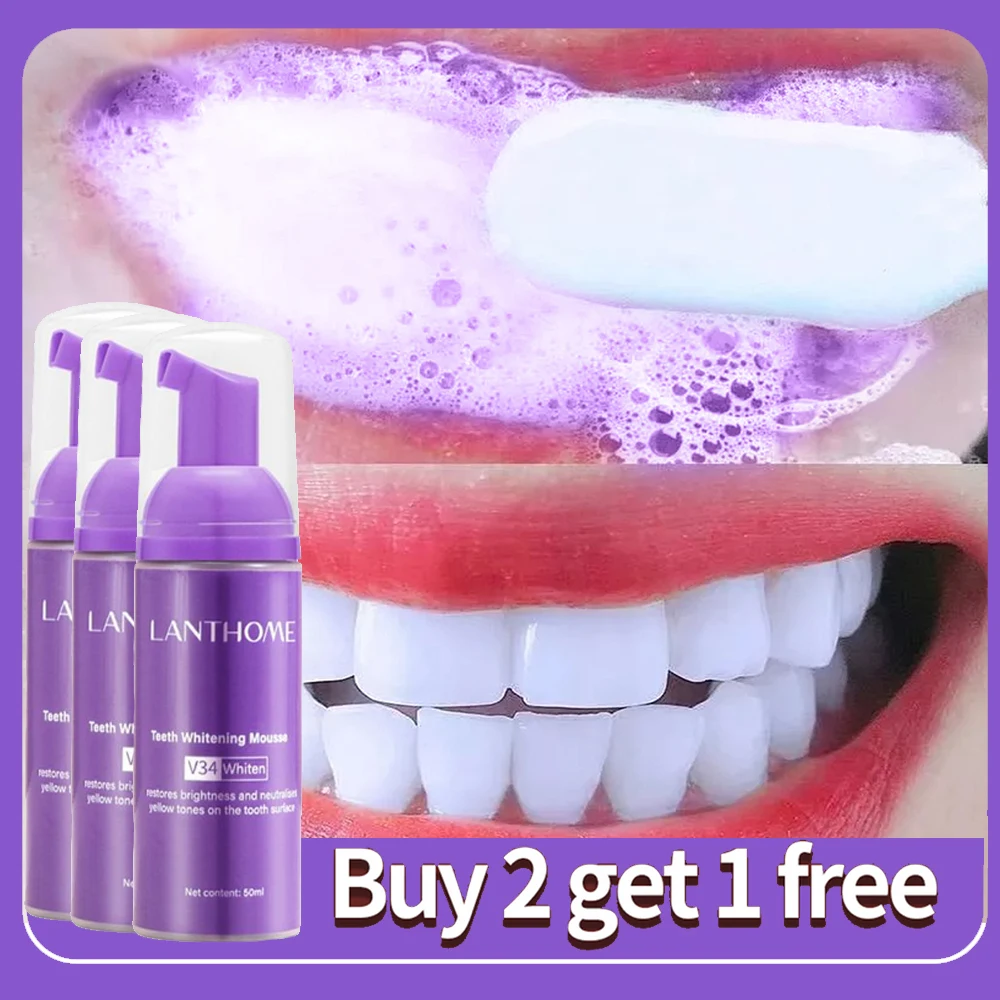 Tooth Cleansing Mousse Purple Bottled Press Toothpaste Refreshes Breath Whitens Teeth Stains Removal Dental Cleansing Whitener