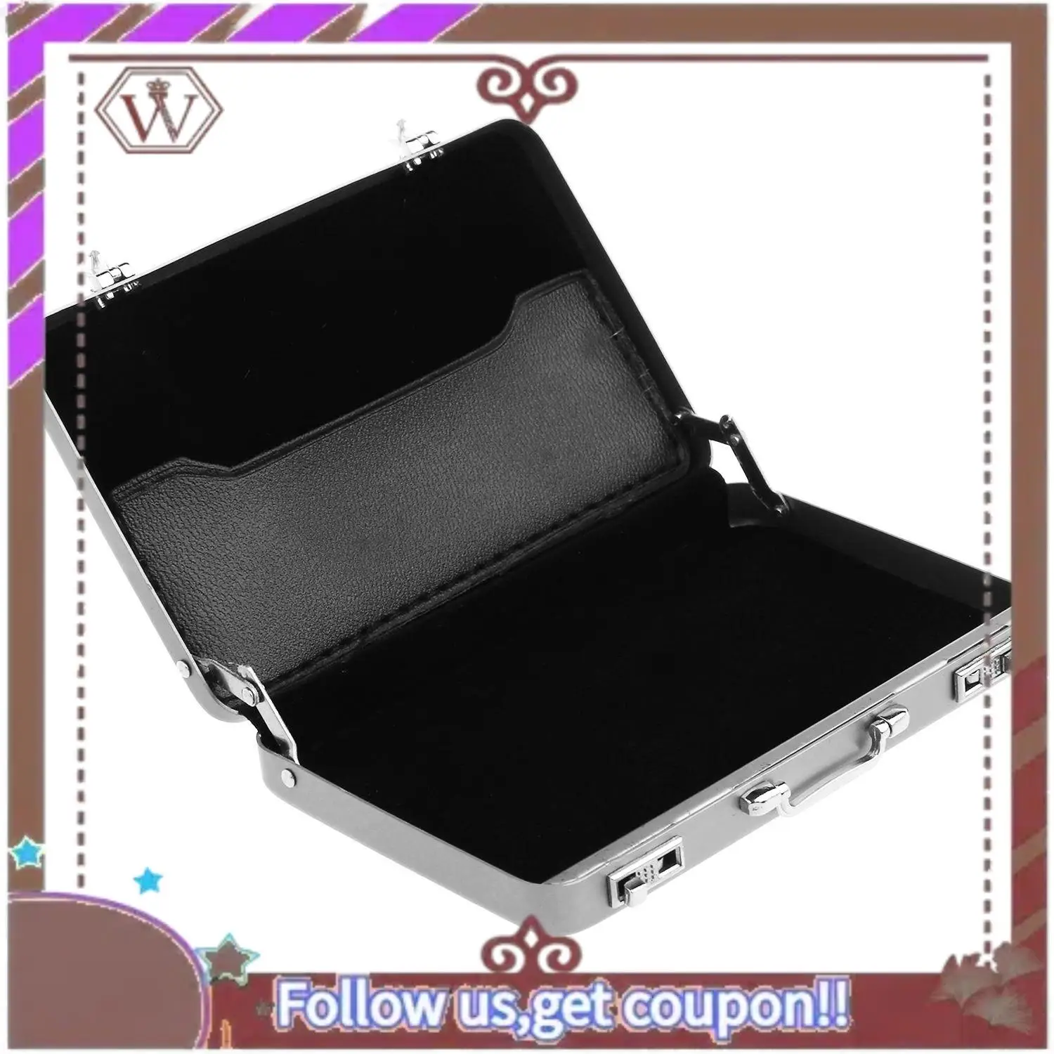 ล่าสุด 2 ชิ้นอลูมิเนียมรหัสผ่านกล่องการ์ดกระเป๋าเดินทางขนาดเล็กรหัสผ่านกระเป๋าเอกสาร - Silver & Black