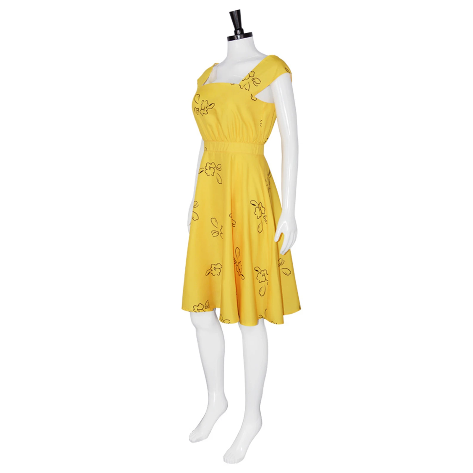 Costume de Cosplay du Film La La Land Mia pour Femme et Fille, Robe Jaune Élégante, Uniforme d'Halloween, Carnaval, Vêtements d'Été